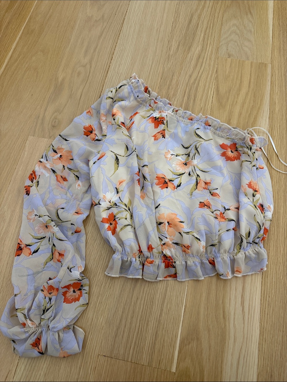 Floral One-Shoulder Crop Top in Lavender and Coral